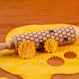 Détails Rouleau à pâtisserie en bois gaufré nid d'abeille