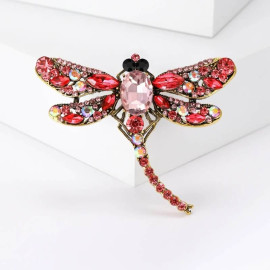 Petite Broche Libellule Ailes Strassées - couleur rose