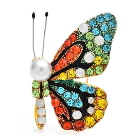 Broches Papillon Perle et Strass Multicolores Couleur Rouge