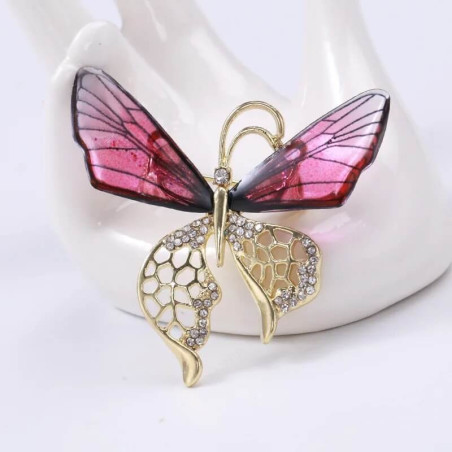 Broche Papillon en Cristal et strass au Design Printanier Couleur Rose