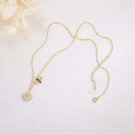 Collier Pendentif Abeille - Abeille Ailes Strass et Belle Marguerite Vue Complète