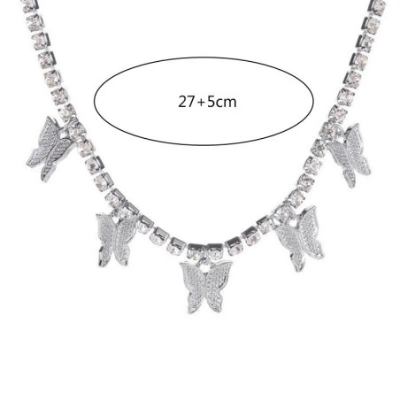 Collier papillon tout de cristal et strass - modèle argent