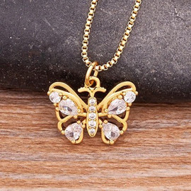 Collier avec pendentif papillon en strass Ailes blanches
