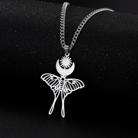 Collier papilion doré avec lune et soleil - modèle argent