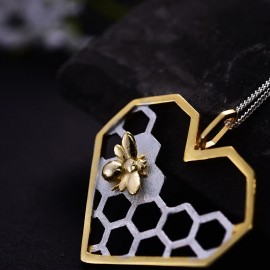 Pendentif en forme de cœur d'abeille (sans chaîne) pour femmes en argent Sterling 925 et or 18K