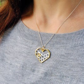 Pendentif en forme de cœur d'abeille pour femmes en argent Sterling 925 et or 18K