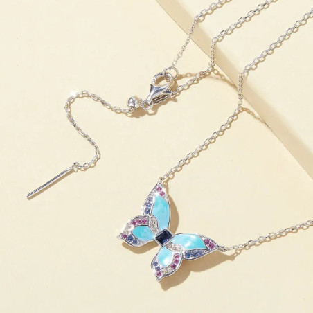 Collier papillon en argent sterling multicolore