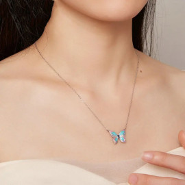 Collier papillon en argent sterling multicolore