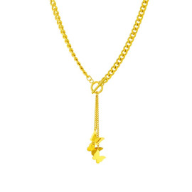 vue devant Collier papillon à longue chaîne vol de 3 papillons