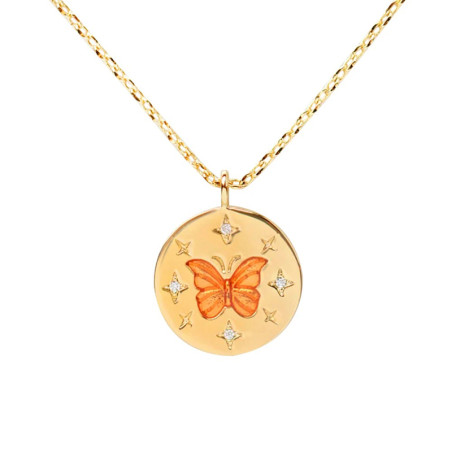 détails Collier papillon medaillon papillon et étoiles