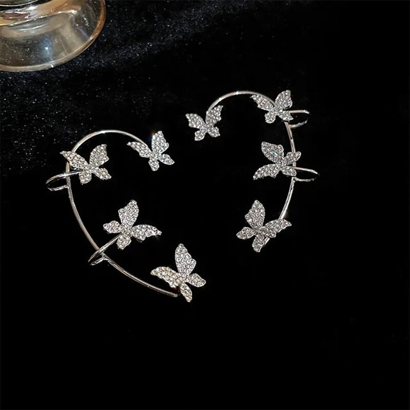 Boucles d'oreilles papillon - clip d'oreiles papillons strass - couleur argent