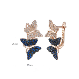 dimensions Boucles d'oreilles papillon strass bleus et argent
