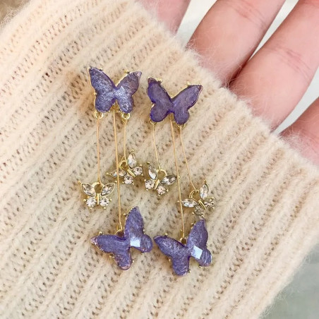 Orecchini Farfalla Lilla e Oro - Eleganza a Cascata 🦋