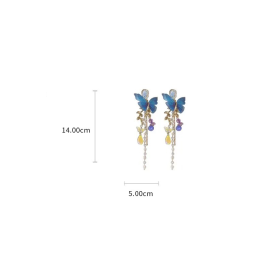 dimensions des Boucles d'oreilles papillon bleu et pendant de cristaux