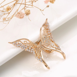 détails des Boucles d'oreilles papillon deux grandes aildes papillon strass et or r