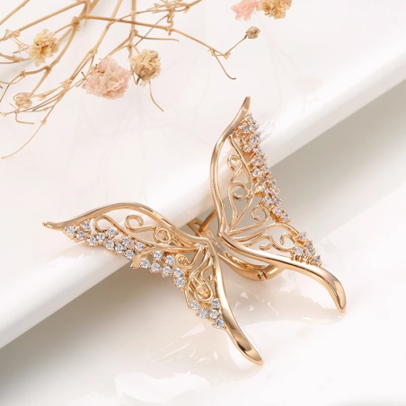 détails des Boucles d'oreilles papillon deux grandes aildes papillon strass et or r