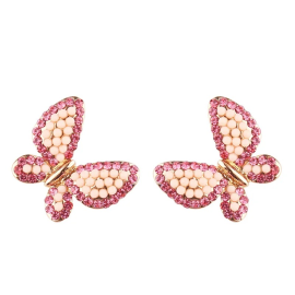 Petites boucles d'oreilles papillons scintillants - couleur rose
