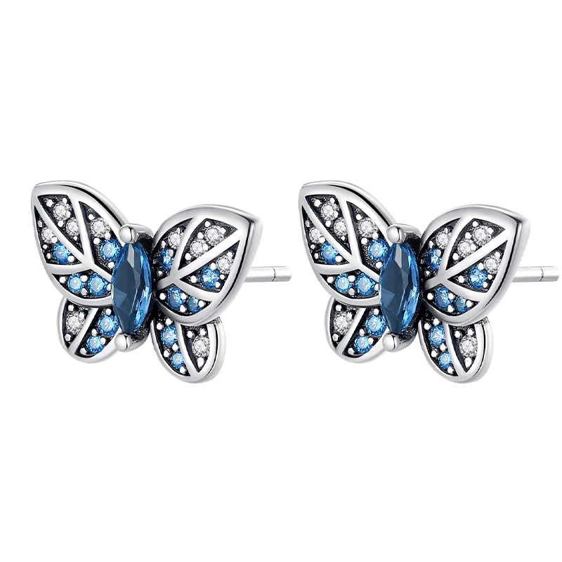 Petites boucles d'oreilles papillon bleu en Argent Sterling 925 !