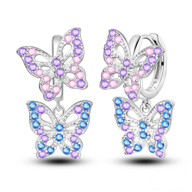 Boucles d'oreilles papillon en pierres tricolores en Argent Sterling 925