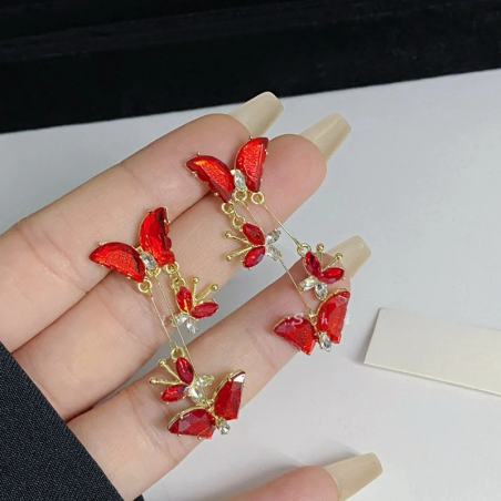 détails des Boucles d'oreilles papillon vols de papillons rouge