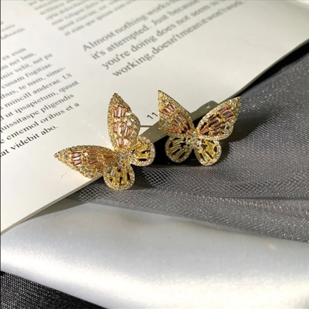 Boucles d'oreilles papillon en cristal - couleur rose