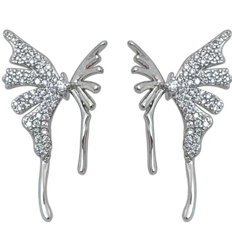 vue détaillées des Boucles d'oreilles papillon avec papillons design et strass