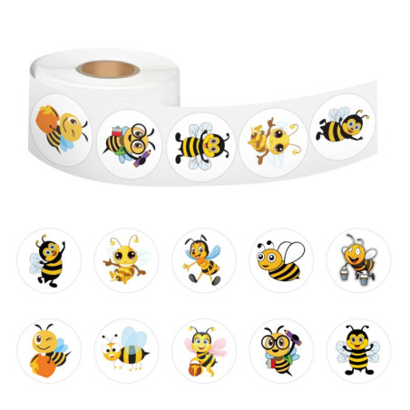Détails Stickers présents dans le Rouleau Autocollants Abeille - 500 stickers