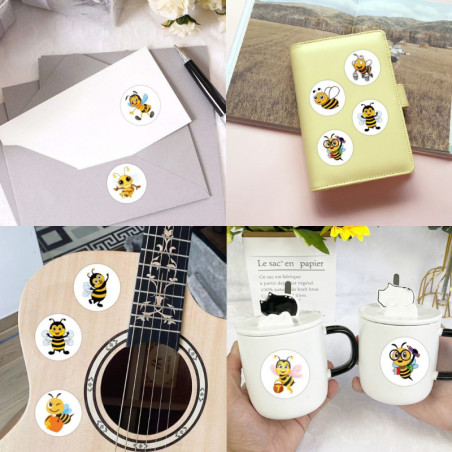 Exemples d'Utilisation d'un Rouleau Autocollants Abeille - 500 stickers