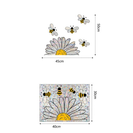 dimensions et détails Grands Autocollants Suncatcher Tournesol et Abeilles pour fenêtre