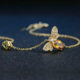 Bracelet en argent 925 naturel jaune cristal d'abeille