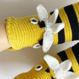 Détails Haut des Chaussettes Abeilles en Laine Tricotées - Confortables