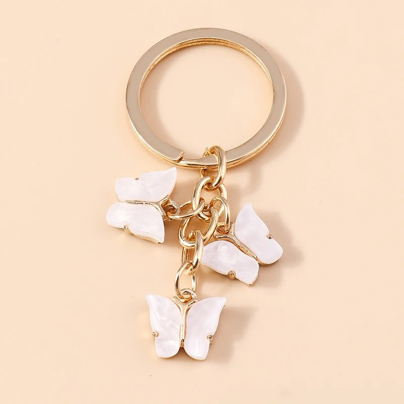 Porte-clés Trois Papillons en résine - couleur blanc