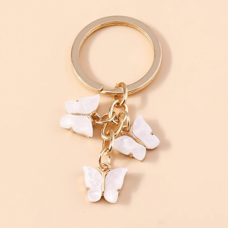 Porte-clés Trois Papillons en résine - couleur blanc
