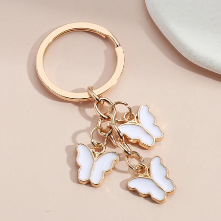 Porte-clés papillon en émail monochrome - Couleur blanc