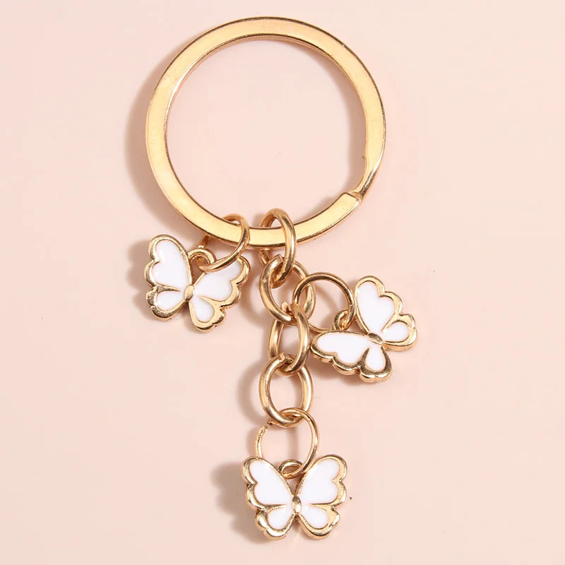 Porte-clés trois petits papillons - 10 couleurs au choix - blanc