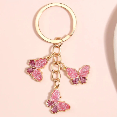 Porte-clés papillon en verre - couleur rose
