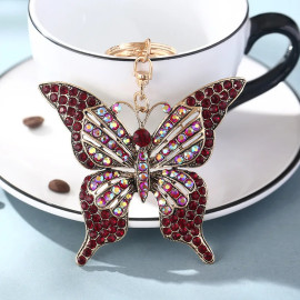 Porte-clés papillon en cristal - 4 couleurs au choix - modèle burgundy bordeaux