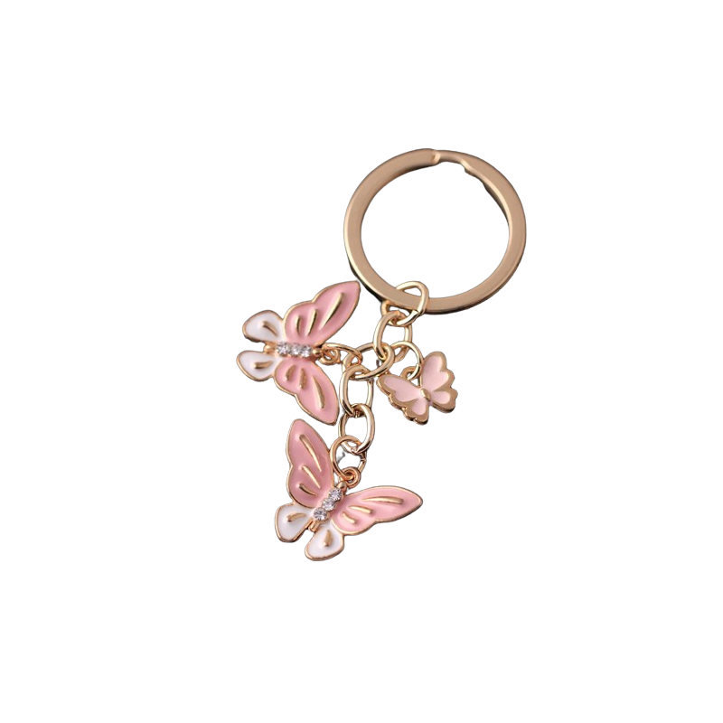 Porte-clés deux grands et un petit papillons volants - couleur rose