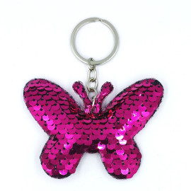Porte-clés papillon à paillette colorées - couleur rose