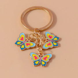 Porte-clés Papillon 3 Papillons Volants Ailes en émail coloré Années 60
