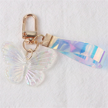 Porte-clés papillon en acrylique avec dragonne - couleur blanc