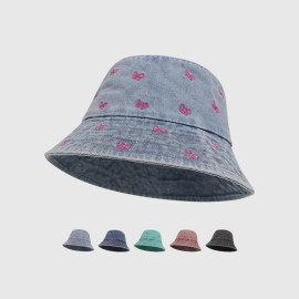 Bob Papillon en Denim avec Papillons Brodés - 5 couleurs au choix