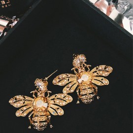 Boucles d'oreilles abeille longues en strass