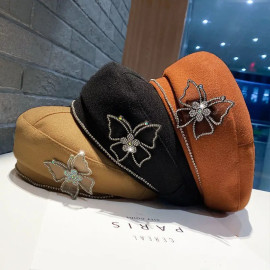 Casquette en laine Papillon de Strass