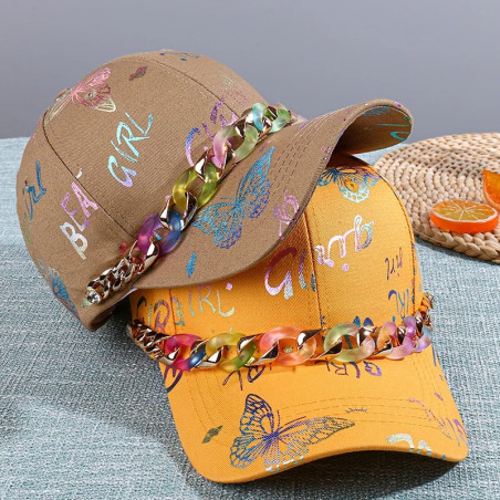 Casquette Papillon Graffitis Papillons Colorés et Chaîne - 6 couleurs au choix