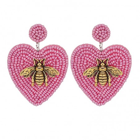 boucles d'oreilles longues abeille vintage couleur rose