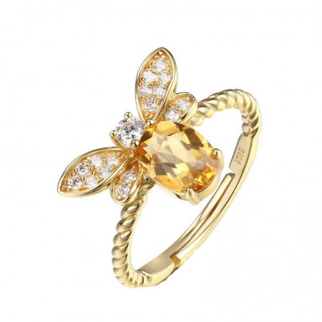bague en cristal jaune abeille anneau or