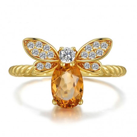 Magnique bague abeille en cristal jaune pour femmes