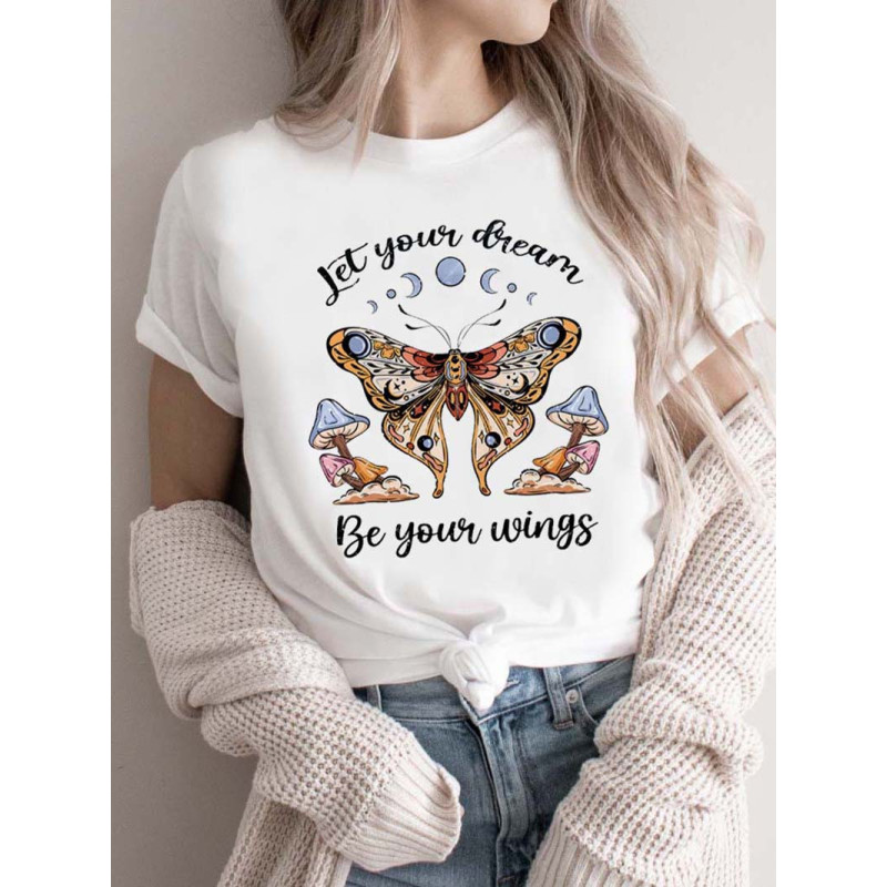 T-Shirt Grand Papillon de couleur "Let Your Dream Be Your Wings\"! Blanc