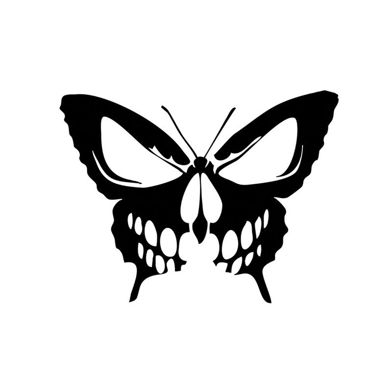 Sticker Papillon Crâne Tête de Mort Papillon en Vinyle Noir